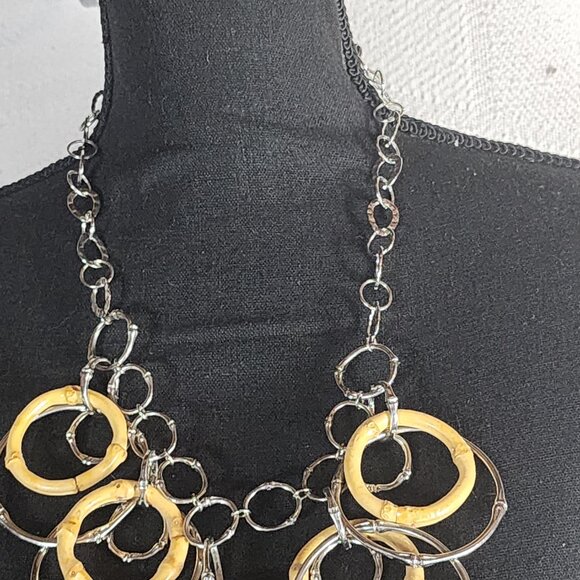 Chico's Vintage Bamboo and Silver Circular Dangle Fringe Statement 22" Necklace - Picture 5 of 16